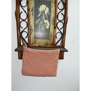 Falor Firenze Italy Londra Blush Peach Pink Woven Leather Cross body Clutch Bag